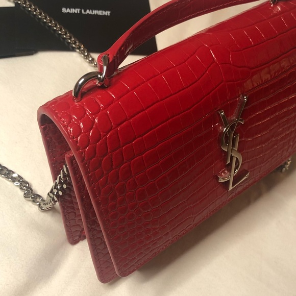 YSL Saint-Laurent Sunset Wallet on Chain Red Croc - Picture 4 of 10